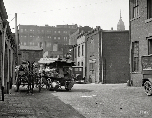 Photo showing: Back-Alley Washington -- Circa 1919, a Chaconas grocery wagon in Washington, D.C.