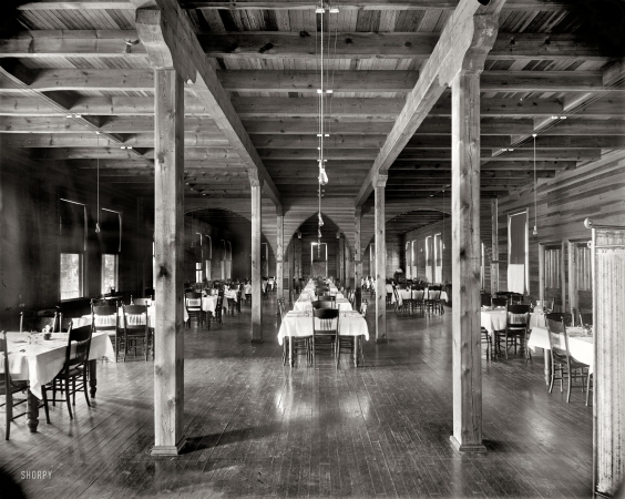 Photo showing: Dining in the Wood -- Dining room of The Club, Pointe aux Barques township, Michigan, circa 1900.
