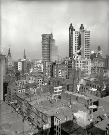 Photo showing: New York Giants -- New York, 1900. St. Paul and Park Row buildings, two tallest buildings in the world.