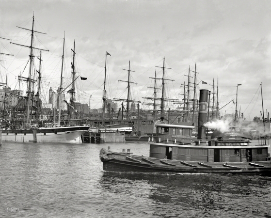 Photo showing: Manhattan Waterfront -- New York City circa 1900. Shipping at East River docks.