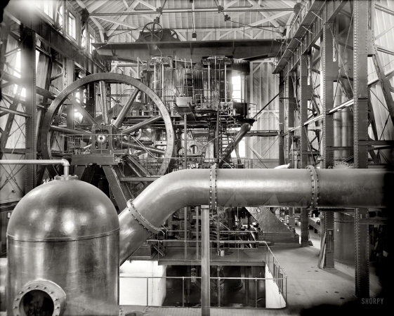 Photo showing: The Stamp Mill -- Copper production circa 1906. 12,000 horsepower compound pump, Calumet and Hecla stamp mill, Lake Linden, Michigan.