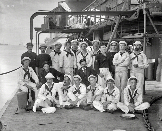 Photo showing: Naval Reserves -- 1898. Group on U.S.S. Nahant, New York Naval Reserves.