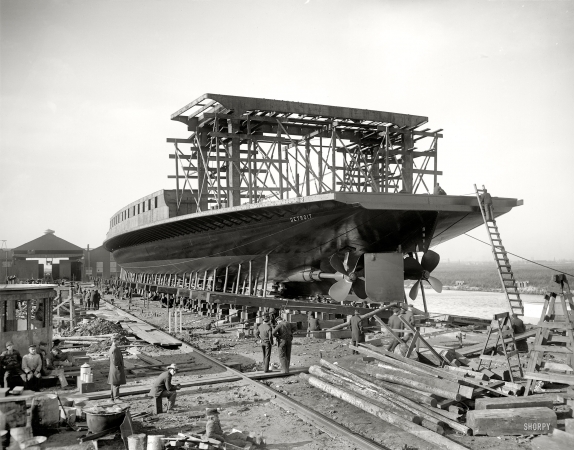 Photo showing: Transfer Steamer Detroit -- Ecorse, Michigan, 1904. Steamer Detroit, Michigan Central Transfer, bow quarter, Great Lakes Engineering Works.