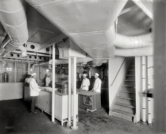 Photo showing: Duct Soup -- Circa 1908. The galley. Steamer City of Cleveland, Detroit & Cleveland Navigation Co.
