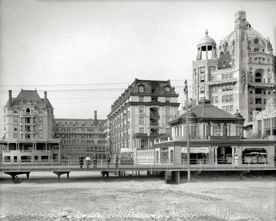 Photo showing: Hotel Dennis -- The Atlantic City Boardwalk circa 1908. Dennis and Marlborough-Blenheim hotels.