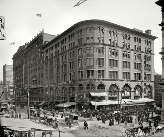 Photo showing: Gimbels Philadelphia -- Philadelphia circa 1905. Gimbel Brothers store, Market and 9th.