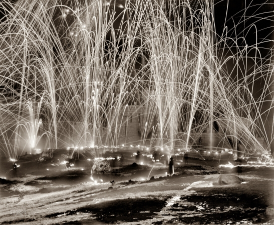 Photo showing: Winter Lights -- Upper Saranac Lake, New York, 1909. 'Storming the fortress' in the mid-winter carnival.