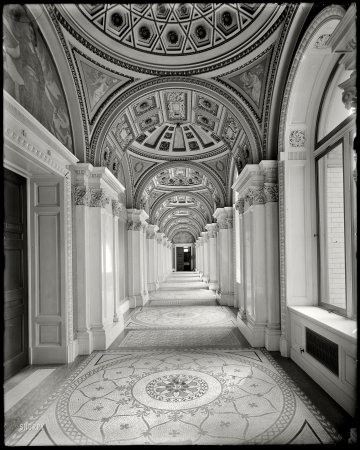 Photo showing: Library of Congress, Interior -- Washington, D.C. circa 1908. South corridor, Library of Congress.