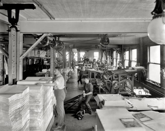 Photo showing: Press Men -- Detroit circa 1901. Press room, Richmond & Backus Co.