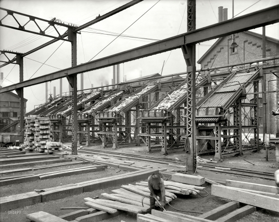 Photo showing: Homestead Steel -- Homestead, Pennsylvania, circa 1908. Billet chutes, Homestead Steel Works.