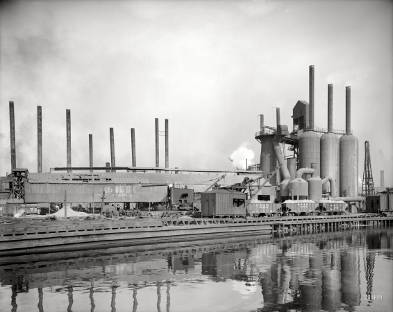 Photo showing: Central Furnace Works -- Cleveland circa 1908. Central Furnace Works. Foundry of the American Steel & Wire Co. on the Cuyahoga River.