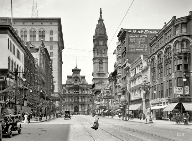Photo showing: Market Street -- Philadelphia City Hall circa 1910. Market Street west from 12th.