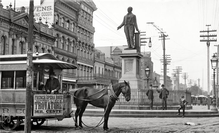 Photo showing: Horsecar Opera -- New Orleans circa 1890. The Clay Monument, Canal Street.