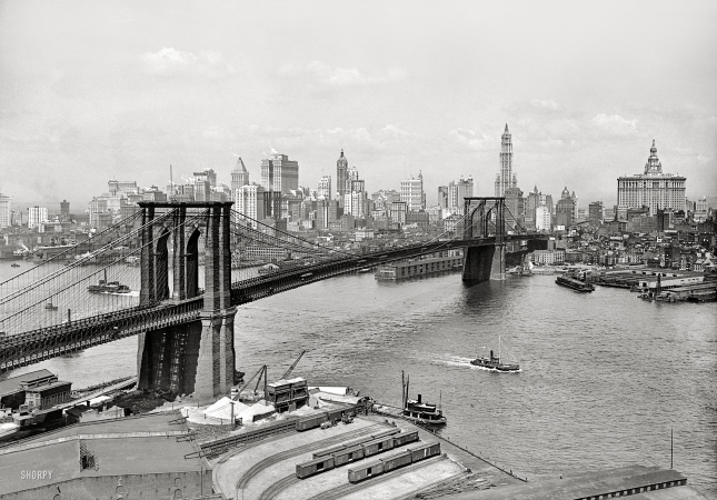 Photo showing: Brooklyn Bridge -- Lower Manhattan, circa 1915.