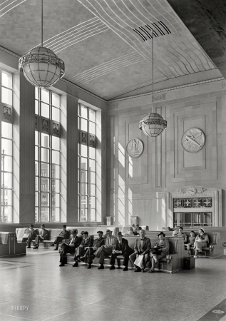 Photo showing: Planes, Trains -- June 12, 1935. Newark passenger station, Pennsylvania Railroad. McKim, Mead & White, client. 