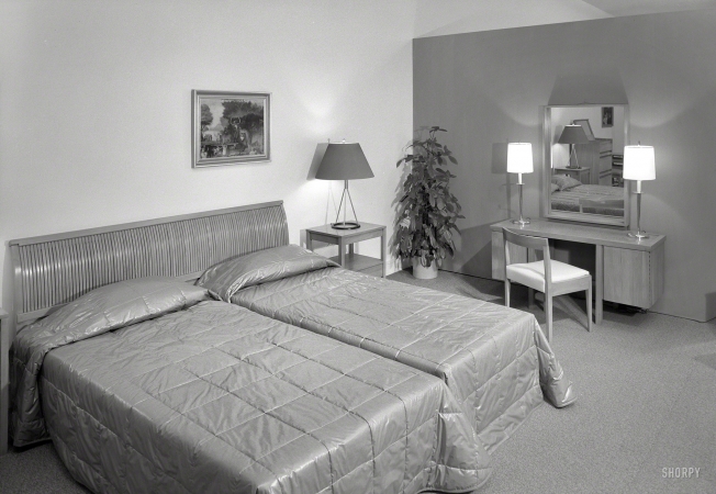 Photo showing: Easier Living -- October 12, 1951. Great Neck, Long Island. Statton Modern at John Wanamaker. Russel Wright bedroom group.