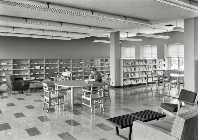 Photo showing: Periodical Room -- April 24, 1953. Goucher College, Towson, Maryland. Library, periodical room. Moore & Hutchins, client.