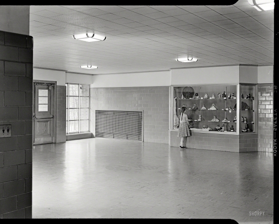 Photo showing: Hall of Dolls -- April 28, 1952. Walter R. Dolan Junior High School, Toms Road, Stamford, Connecticut. Entrance foyer.