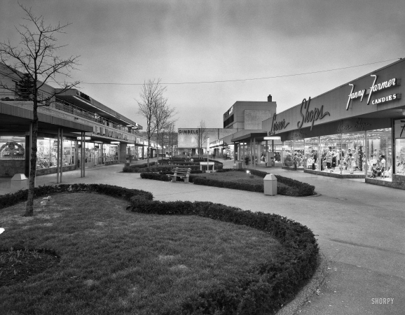 Photo showing: Antique Mall -- April 13, 1959. Cross County Center. Yonkers, Westchester County, New York. Dusk.