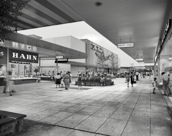 Photo showing: At the Mall: 1959 -- May 29, 1959. Prince George's Plaza, Hyattsville, Maryland. Night view.