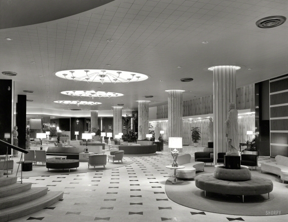 Photo showing: American Splendor -- March 30, 1955. Fontainebleau Hotel, Miami Beach. General view of lobby. Morris Lapidus, architect.