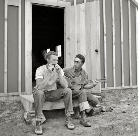 Photo showing: Rimrock Camp -- July 1936. Resettlement Administration workers. Rimrock Camp. Madras, Oregon.