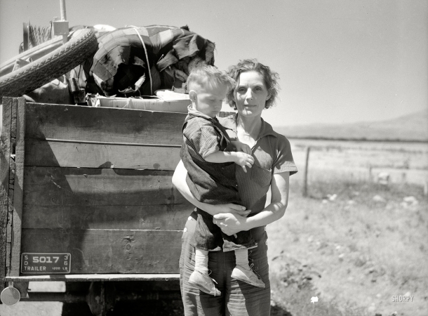 Photo showing: A New Start -- July 1936. South Dakota drought refugees in Montana.
