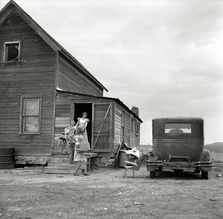 Photo showing: Dust Bowl Farm Family -- July 1936. Drought area of North Dakota. Family leaving drought-stricken farm for Oregon or Washington.