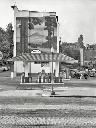 Photo showing: Otts Esso -- July 1937. Gas station in Washington, D.C.