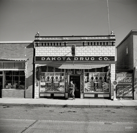 Photo showing: Dakota Drug -- October 1937. Drug store. Stanley, North Dakota.