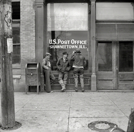 Photo showing: Shawneetown -- April 1937. U.S. post office. Shawneetown, Illinois.