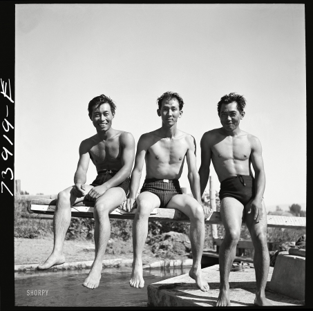 Photo showing: Summer Internees: 1942 -- Rupert, Idaho. Former CCC camp now under FSA management. Japanese-American farm workers swimming.