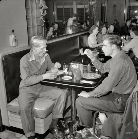 Photo showing: Ice Men -- December 1941. Washington, D.C. Diners in Washington Hot Shoppes restaurant.
