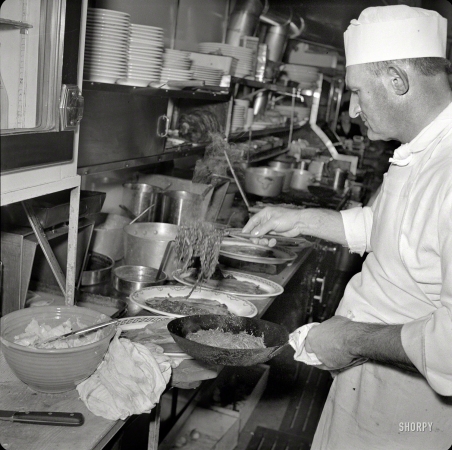 Photo showing: War Chef -- December 8, 1941. San Francisco. North Beach Italian restaurant during blackout.