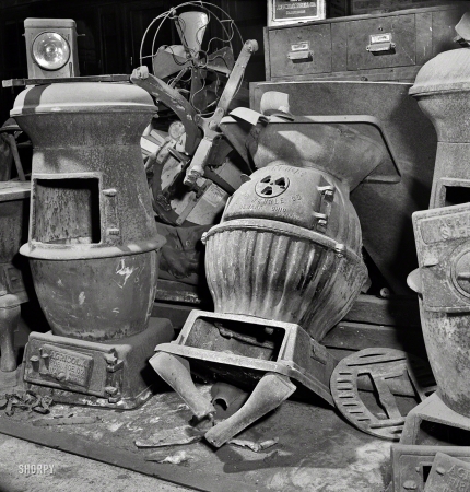 Photo showing: Burned Out -- May 1942. Washington, D.C. Scrap salvage campaign, Victory Program.
