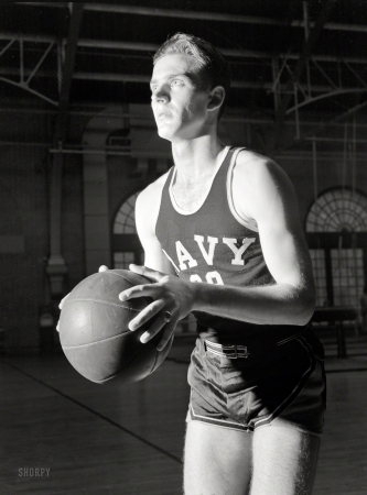 Photo showing: Navy Nets Noir -- July 1942. U.S. Naval Academy, Annapolis, Maryland. Basketball player.