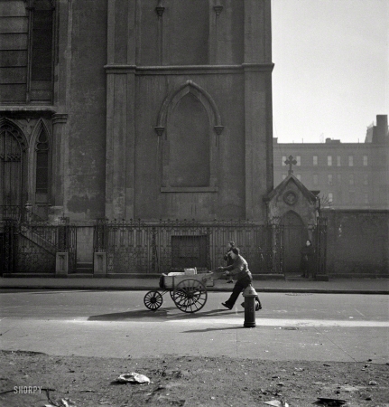 Photo showing: Street Pusher -- January 1943. New York. Ice man on Mulberry Street.