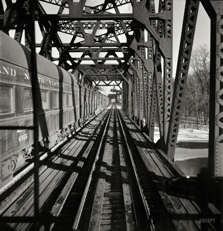 Photo showing: Rails and Rivets -- January 1943. Freight operations on the Chicago & North Western R.R. between Chicago and Clinton, Iowa.