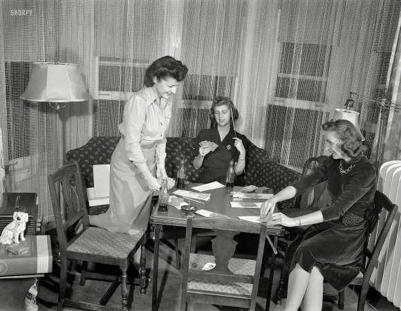 Photo showing: The Upper Hand -- Detroit. Summer 1941. Girls playing cards and drinking Coca-Cola. Our second look.