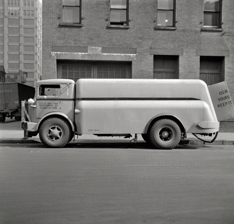 Photo showing: Dept. of Sanitation Sprinkler Truck -- March 1943. New York, New York. Department of Sanitation street flushing sprinkler truck.