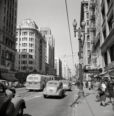 Photo showing: Hill Street -- April 1942. South Hill Street, Los Angeles.
