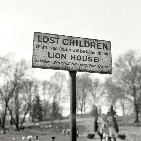 Photo showing: Feeding Time -- May 1943. Washington, D.C. A sign at the National Zoological Park.