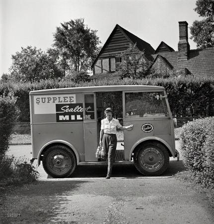 Photo showing: The Milkmobile -- June 1943. Bryn Mawr, Pa. Mrs. Helen Joyce, one of the many women now working for the Supplee-Wills-Jones Milk Co.