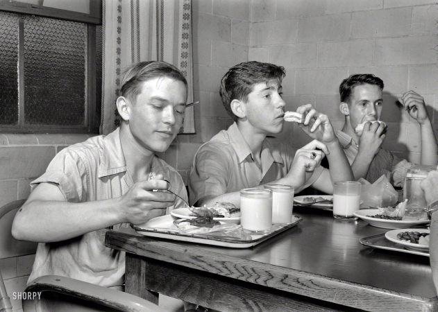Photo showing: School Cafeteria -- June 1943. Keysville, Virginia. Randolph Henry High School. Cafeteria.