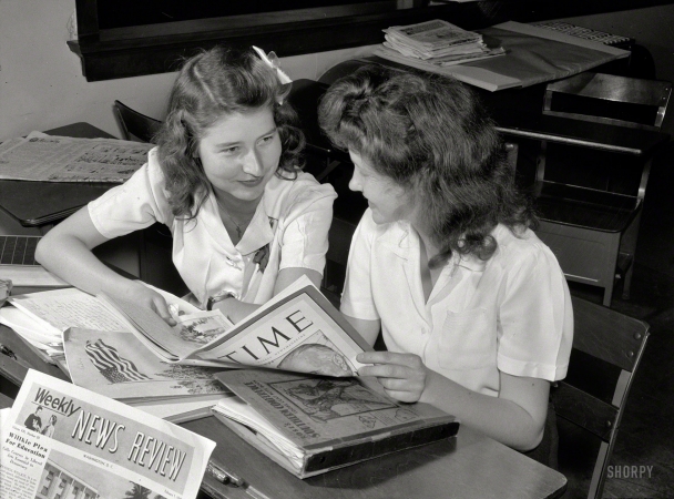Photo showing: Social Media: 1943 -- Spring 1943. Keysville, Virginia. Randolph Henry High School. Social studies class.