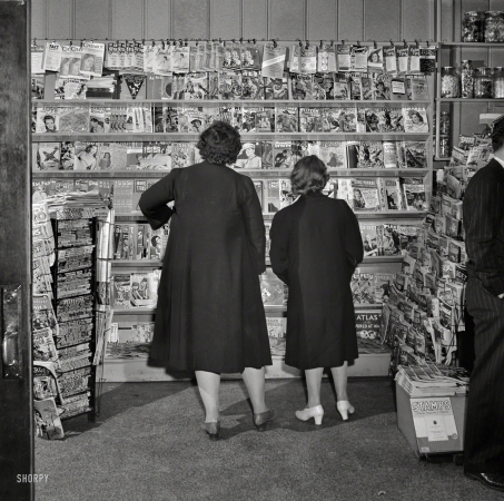 Photo showing: Read All About It -- May 1942. Southington, Connecticut. Where Southington folk buy their magazines.