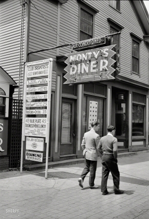 Photo showing: Montys Diner -- May 1942. Southington, Connecticut. Monty's Diner.