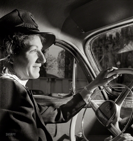 Photo showing: Where To, Mister? -- November 1942. Salt Lake City, Utah. Training women to operate taxicabs.