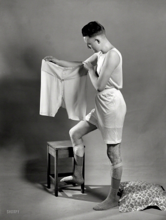 Photo showing: What a Waist -- 1920s. Men's underwear.