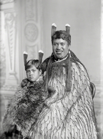 Photo showing: Can We Go Home Now? -- Circa 1890s New Zealand. Carte de visite portrait, Maori woman and child from Hawkes Bay.